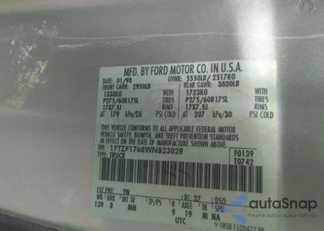 1998 Ford F-150 z USA, uszkodzony, nr VIN 1FTZF1768WNB23028